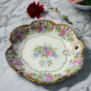 Vtg SHAFFORD Bouquet Floral #3178  Gold Trim PEDESTAL Dessert Serving Plate